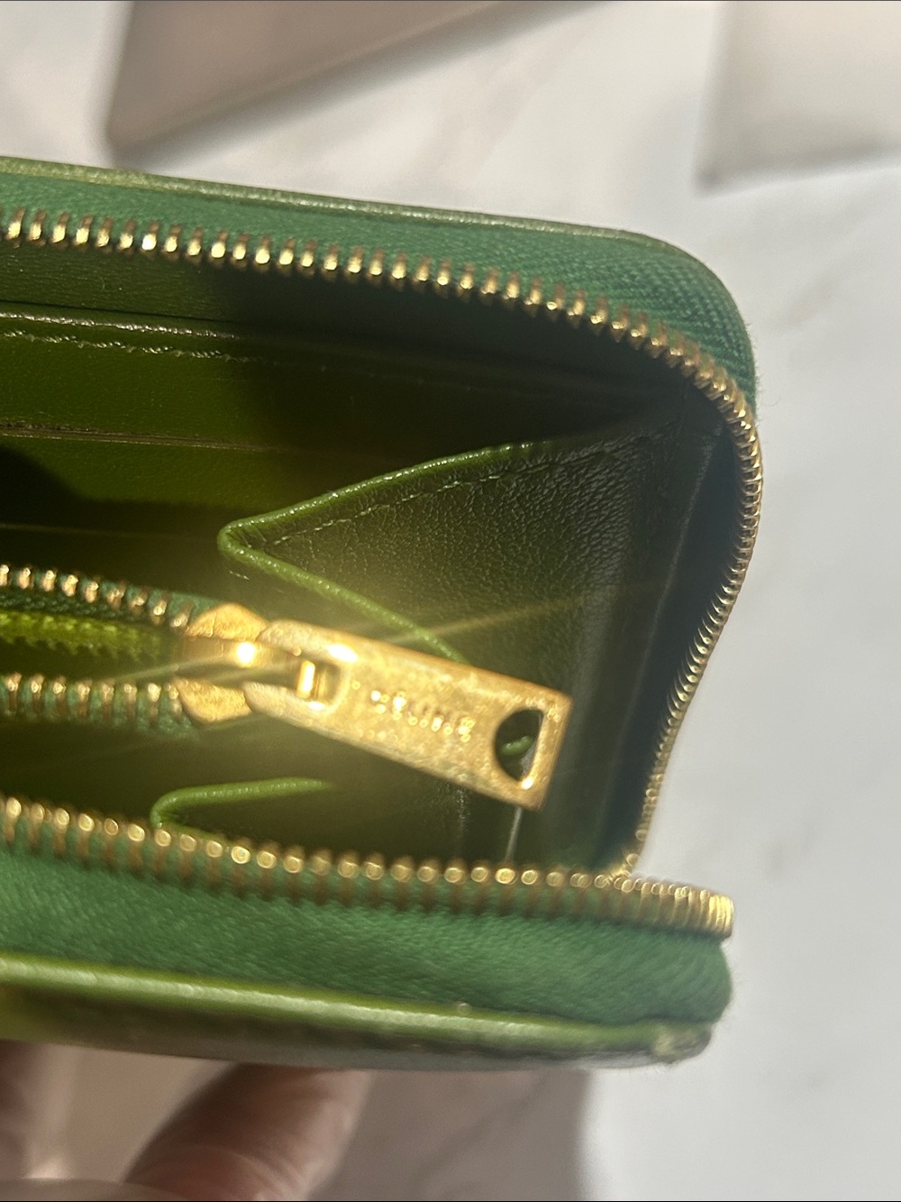 Celine Two-Tone Green and Brown Leather Zip Wallet - Picture 7 of 7